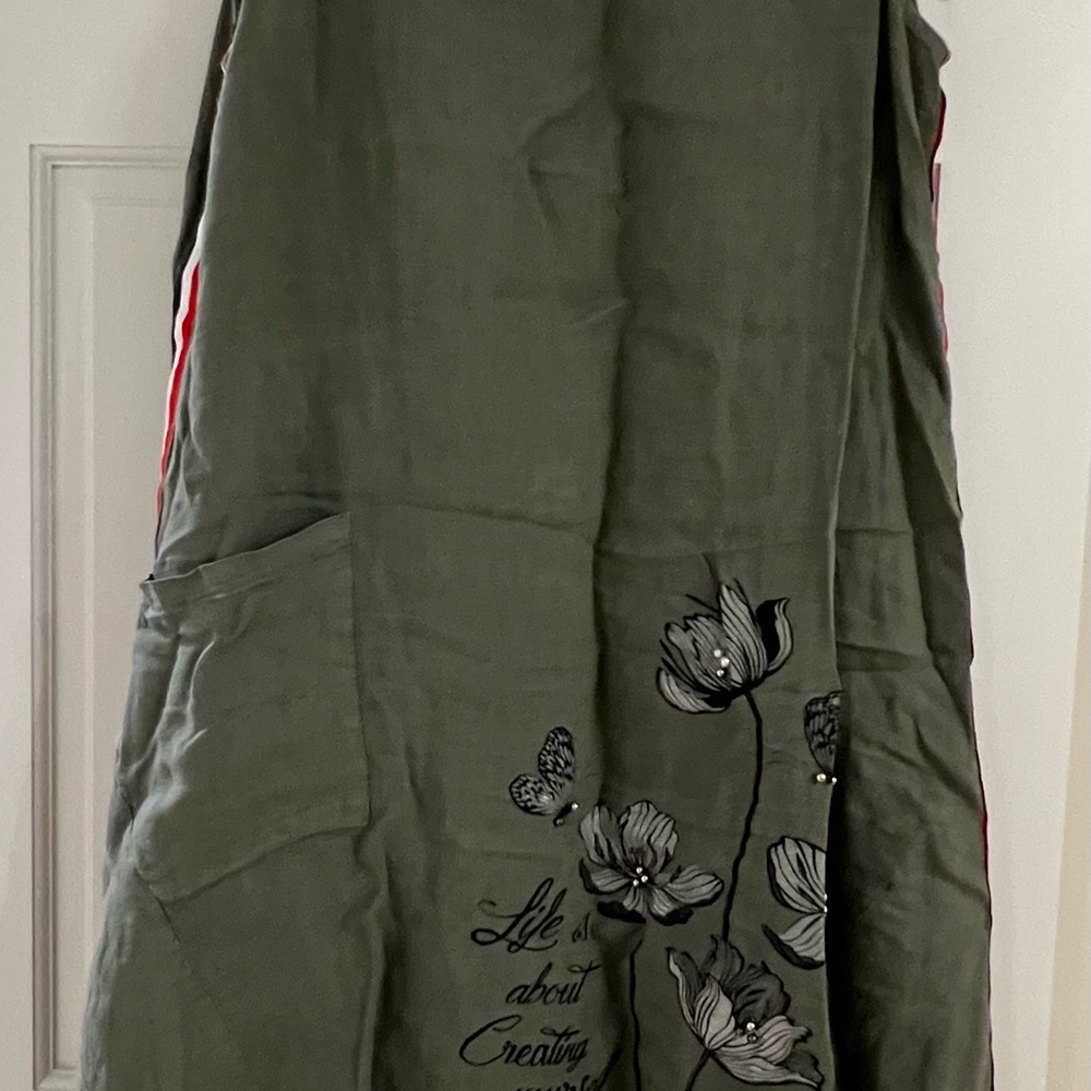 Anthropologie Green Floral Sleeveless Dress made in Italy size L linen